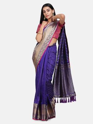 VASTRANAND Purple & Golden Woven Design Banarasi Saree,. 1