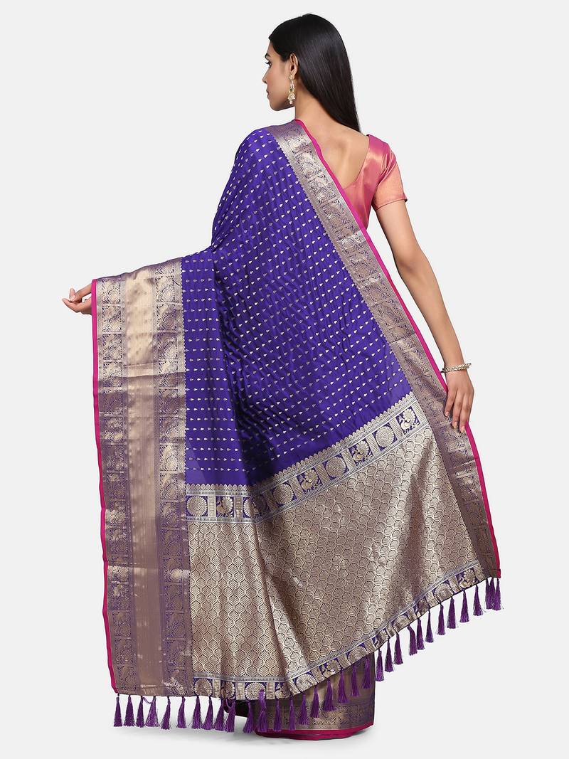 VASTRANAND Purple & Golden Woven Design Banarasi Saree,.