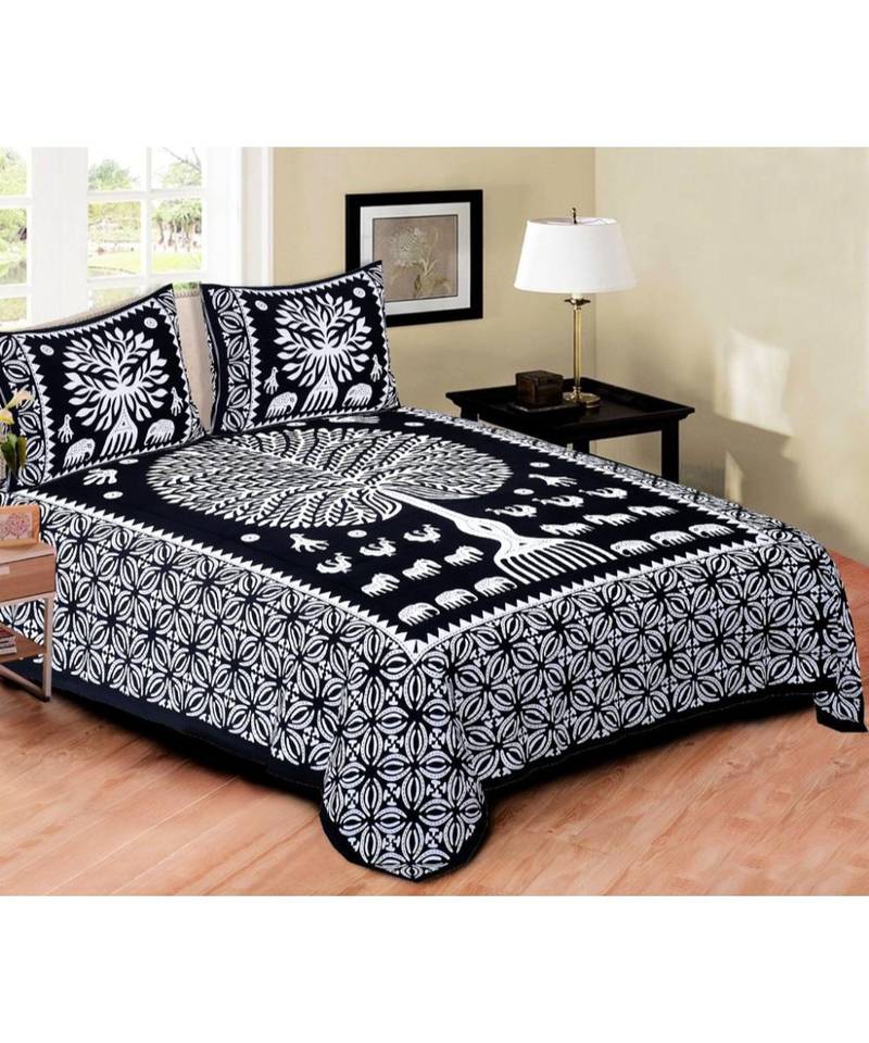 Ridan Cotton Multicolour Printed Double King Size Bed Sheet With Pillow Cover