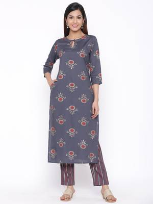 Grey woven viscose rayon kurti-trouser 1