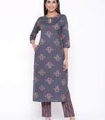 Grey woven viscose rayon kurti-trouser