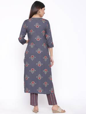 Grey woven viscose rayon kurti-trouser 2