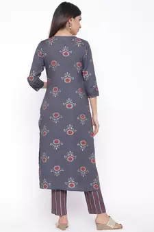Grey woven viscose rayon kurti-trouser