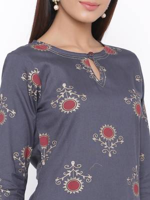 Grey woven viscose rayon kurti-trouser 3