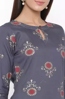 Grey woven viscose rayon kurti-trouser