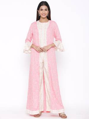 Pink woven viscose rayon kurti-trouser 1