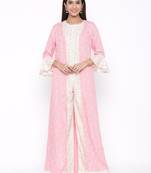 Pink woven viscose rayon kurti-trouser