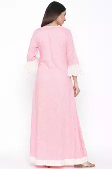 Pink woven viscose rayon kurti-trouser