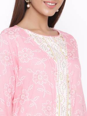 Pink woven viscose rayon kurti-trouser 3