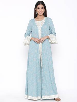 Blue woven viscose rayon kurti-trouser 1