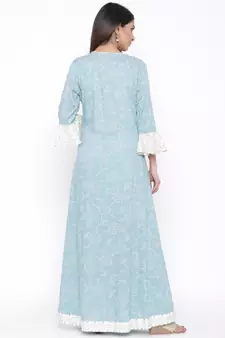 Blue woven viscose rayon kurti-trouser