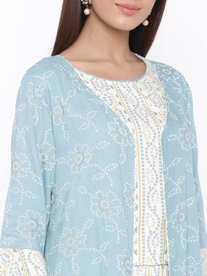 Blue woven viscose rayon kurti-trouser 3