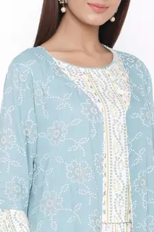 Blue woven viscose rayon kurti-trouser