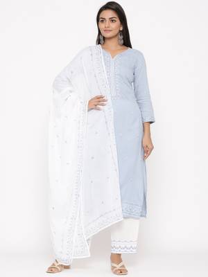 Blue woven viscose rayon kurti-trouser 1