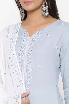 Blue woven viscose rayon kurti-trouser
