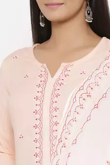 Pink woven viscose rayon palazzo-kurta