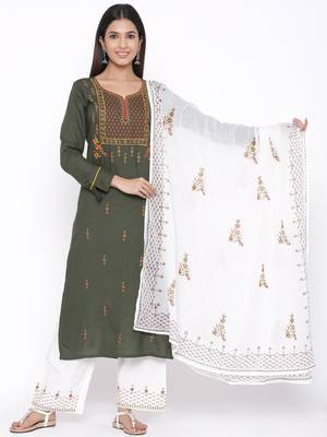 Green woven viscose rayon palazzo-kurta 1