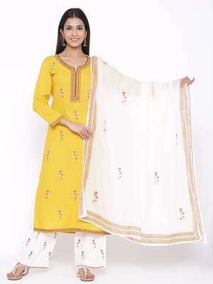 Yellow woven viscose rayon palazzo-kurta 1