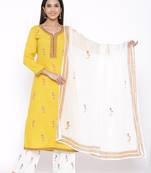 Yellow woven viscose rayon palazzo-kurta