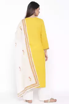 Yellow woven viscose rayon palazzo-kurta