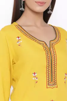 Yellow woven viscose rayon palazzo-kurta