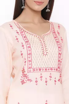 Pink woven viscose rayon palazzo-kurta