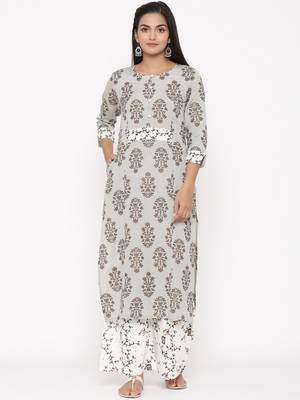 Grey woven viscose rayon palazzo-kurta 1