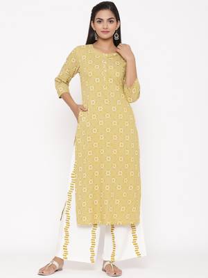 Yellow woven viscose rayon palazzo-kurta 1