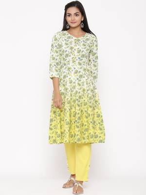 Yellow woven viscose rayon kurti-trouser 1