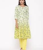 Yellow woven viscose rayon kurti-trouser