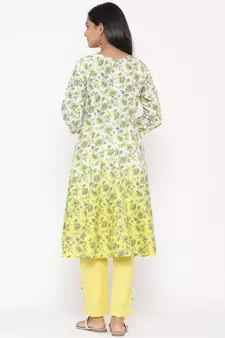 Yellow woven viscose rayon kurti-trouser