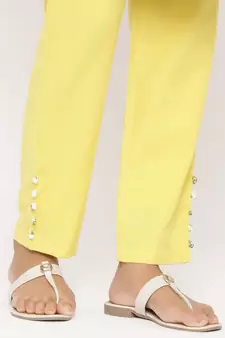 Yellow woven viscose rayon kurti-trouser