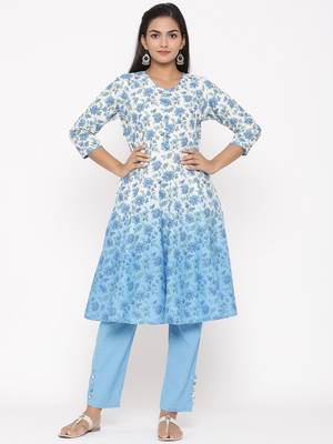 Blue woven viscose rayon kurti-trouser 1