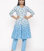 Blue woven viscose rayon kurti-trouser