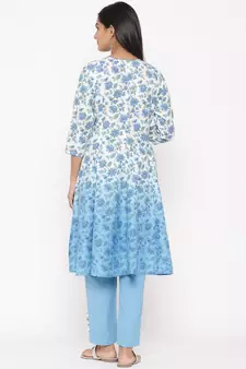 Blue woven viscose rayon kurti-trouser
