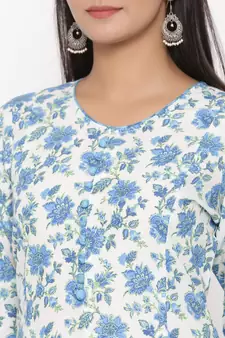 Blue woven viscose rayon kurti-trouser