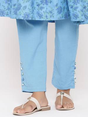 Blue woven viscose rayon kurti-trouser 4