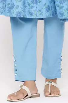 Blue woven viscose rayon kurti-trouser