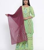 Green woven viscose rayon kurti-trouser
