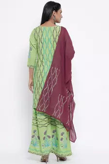 Green woven viscose rayon kurti-trouser
