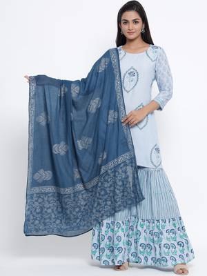 Blue woven viscose rayon palazzo-kurta 1