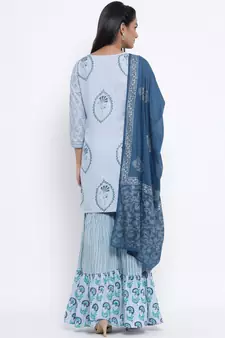 Blue woven viscose rayon palazzo-kurta