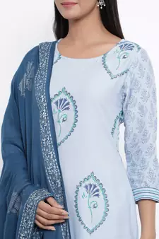 Blue woven viscose rayon palazzo-kurta