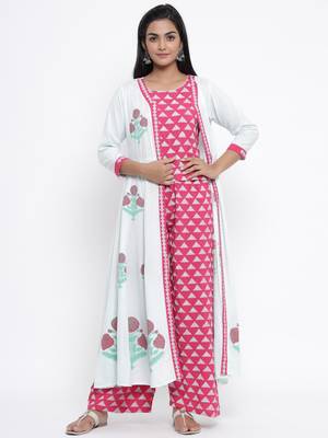 Pink woven viscose rayon palazzo-kurta 1
