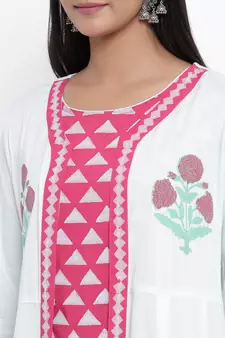 Pink woven viscose rayon palazzo-kurta