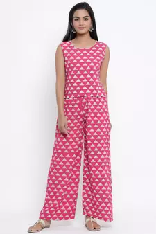 Pink woven viscose rayon palazzo-kurta