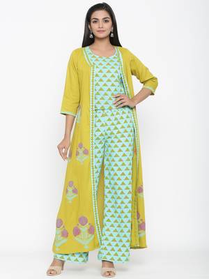 Green woven viscose rayon palazzo-kurta 1