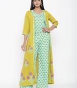 Green woven viscose rayon palazzo-kurta