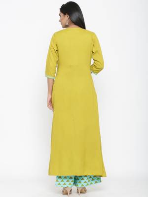 Green woven viscose rayon palazzo-kurta 2