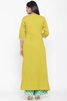 Green woven viscose rayon palazzo-kurta
